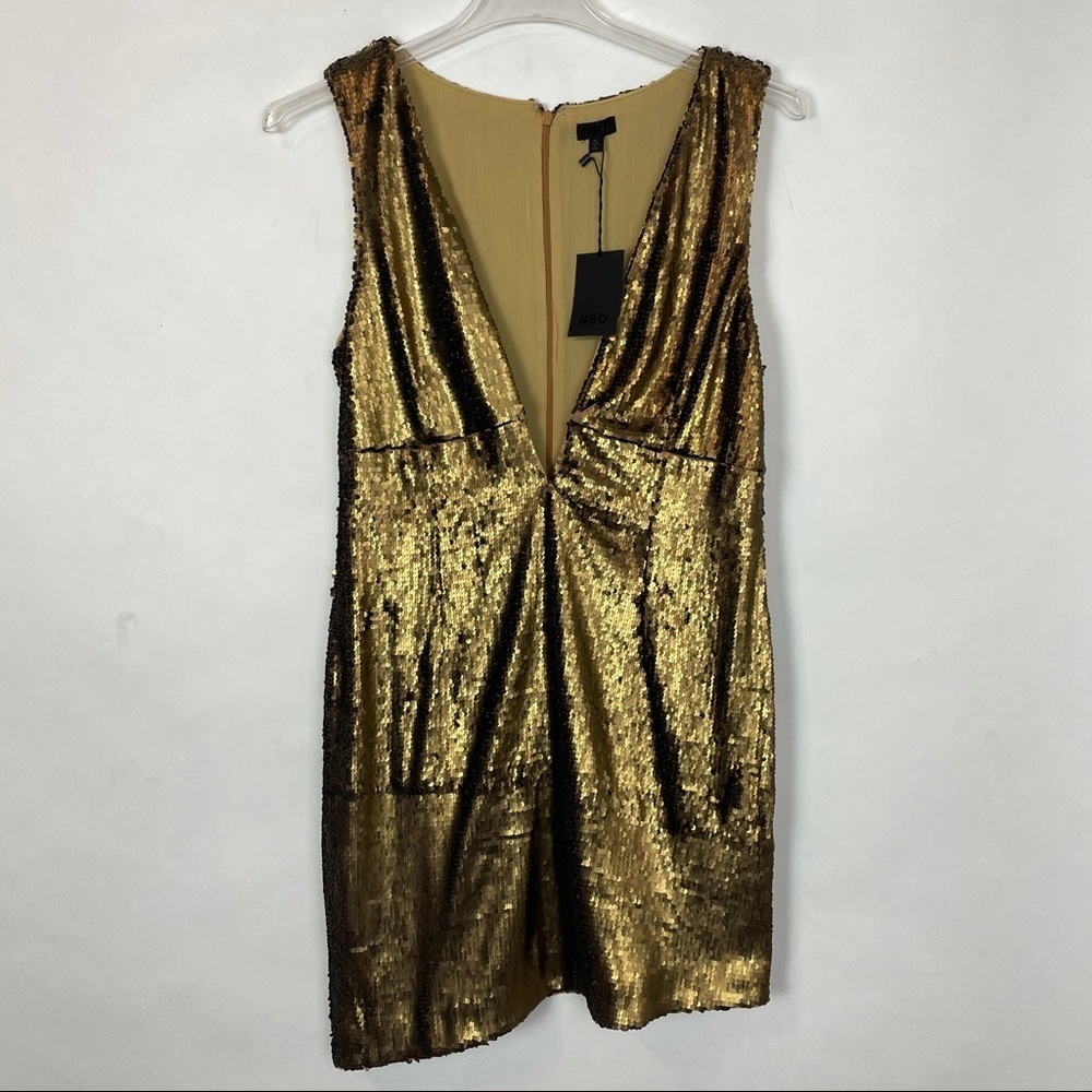 NBD revolve Dinara Mini Dress Gold metallic Sequin Cocktail Party NEW Size XL - Picture 2 of 8